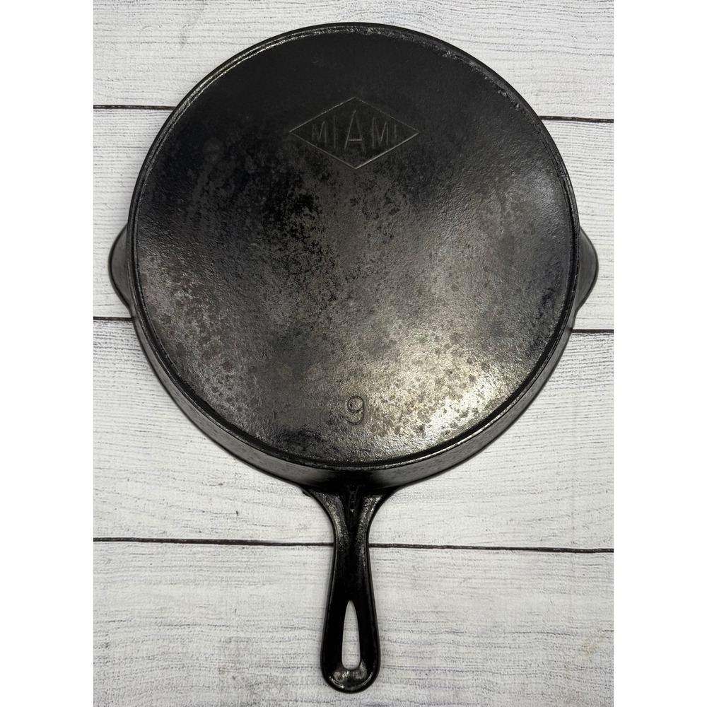 Vintage Miami Cast Iron Skillet No. 9 Smooth Bottom Cookware Restored
